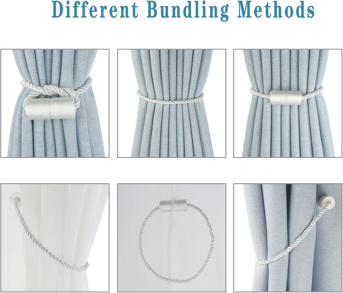 Magnetic Curtain Tiebacks 4 Pack White Curtain Rope Tieback Curtain Holders for Drapes Modern Tie Backs Decorative Curtain Holdbacks