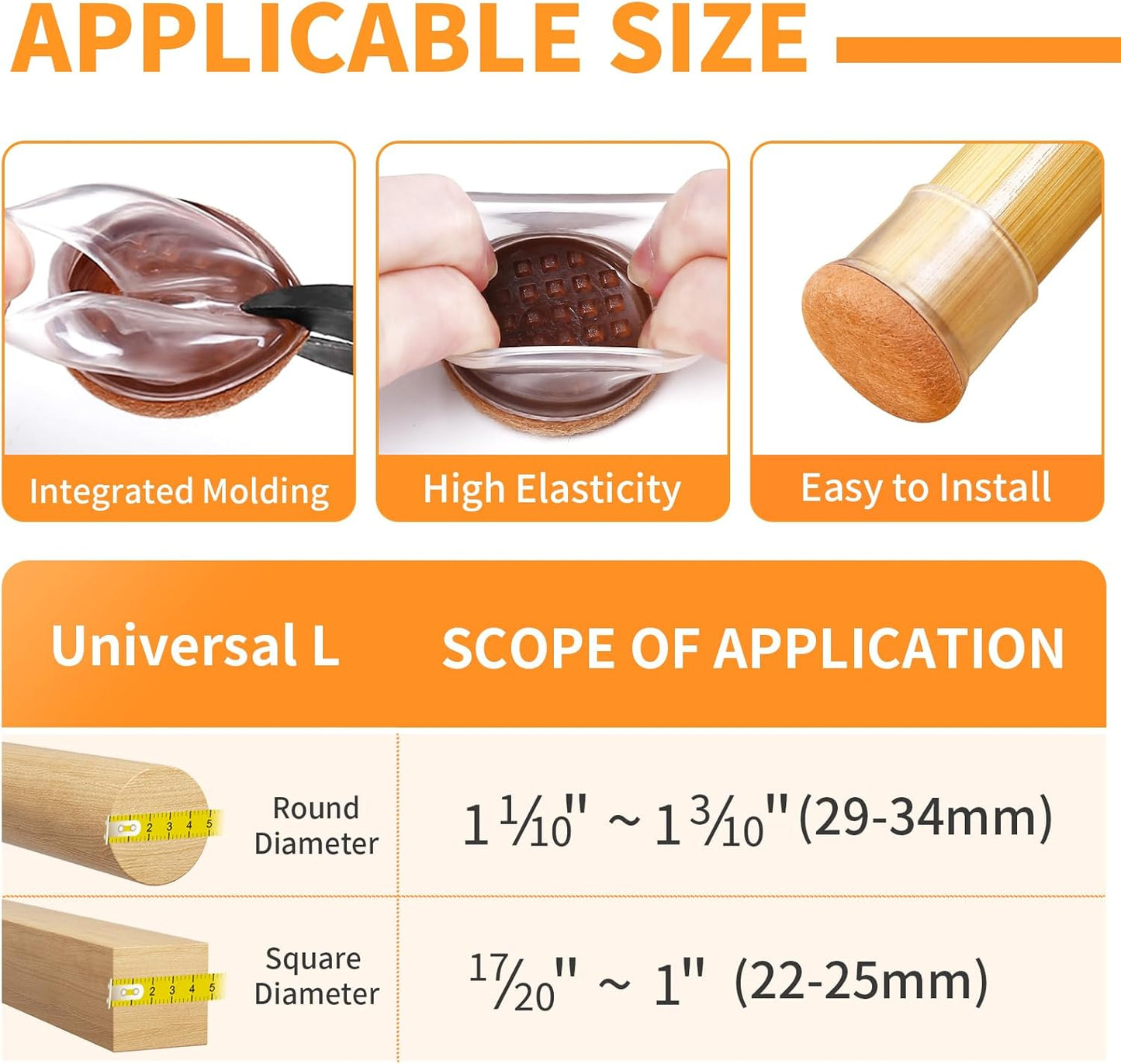 Ezprotekt 24 Pcs Clear Silicone Chair Leg Floor Protectors with Felt, Floor Protectors for Chairs, Chair Leg Caps Covers, Chair Leg Socks Bar Stool Leg Floor Protectors (L Fit: 1.1"-1.3", Round)