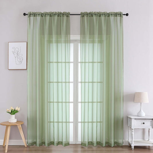 Chyhomenyc Sage Green Sheer Curtains 84 Inches Long 2 Panels, Light Filtering Green Curtains for Living Room, Soft Gentle Voile Rod Pocket Bedroom Window Drapes, 59Wx84L Inch, 2PCS