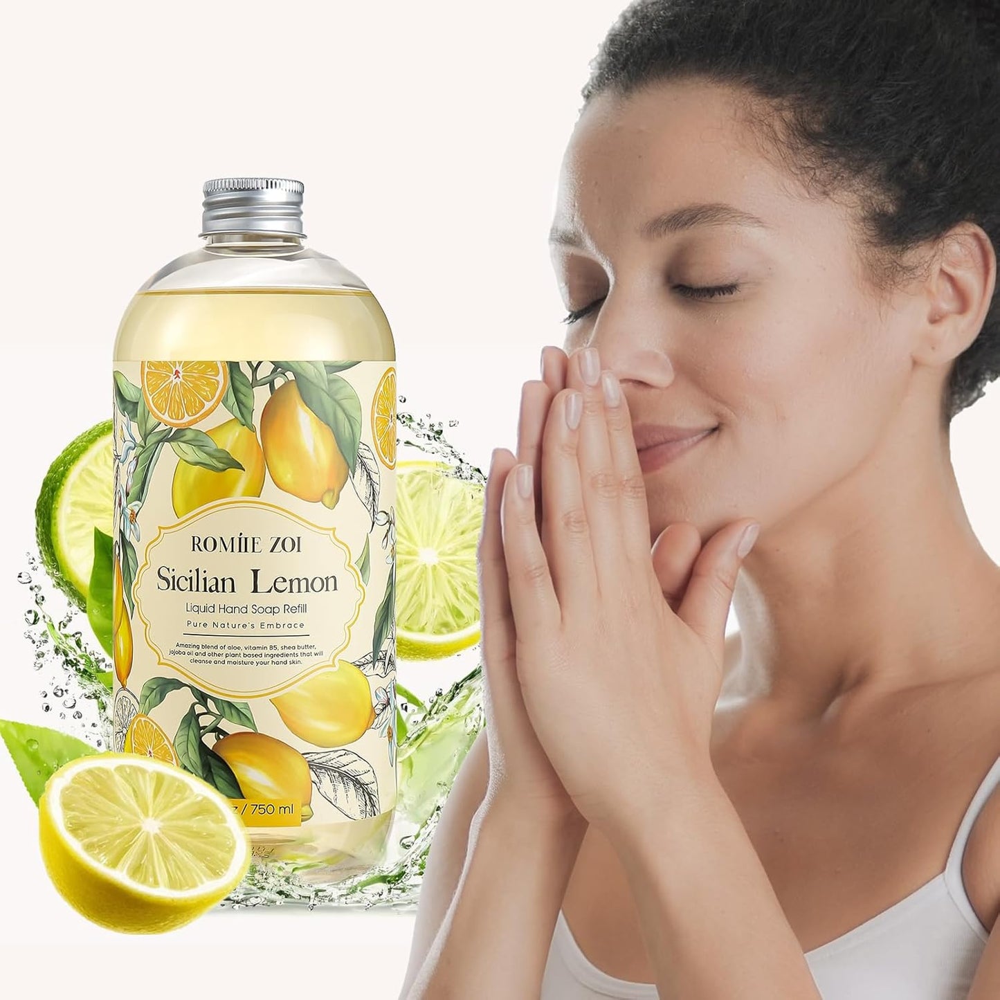 ROMIIE ZOI Lemon Scent Liquid Hand Soap Refills - Natural, Gentle & Moisturizing Formula - Family Size 3 Pack, Ideal for Liquid Soap Dispensers in Kitchen & Bathroom