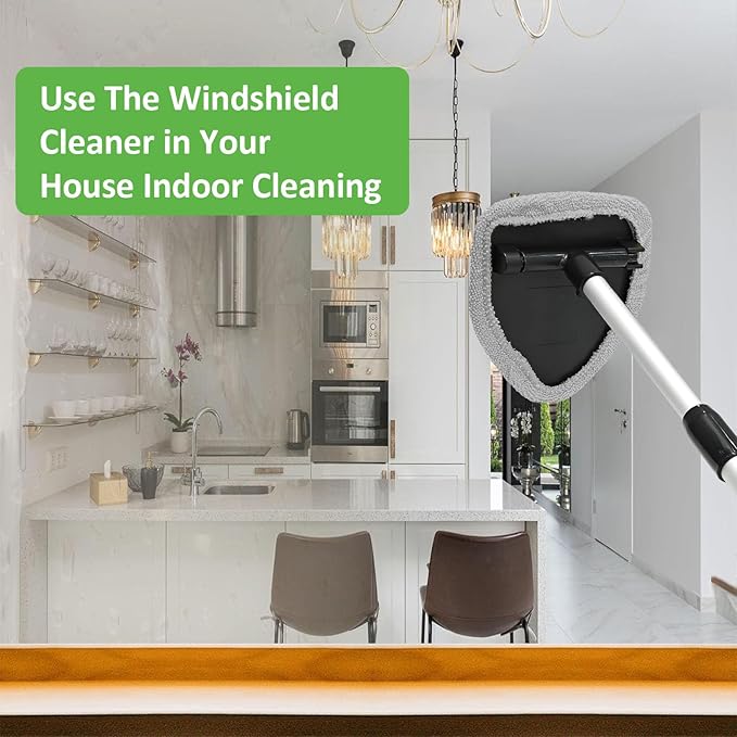 Beieverluck 3 Pieces Windshield Cleaning Tool Inside Car Window Cleaner Cleaning Tool with Extendable Handle, 9 Microfiber Pads and 3 Spray Bottles Car Auto Glass Wiper Kit