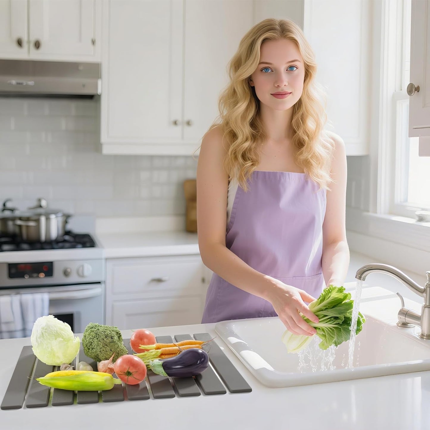 Stone Dish Drying Mats for Kitchen Counter,23.6''x15.3'' Foldable Quick Dry Stone Mat Kitchen,Eco-Friendly,Absorbent Diatomaceous Earth Mats for Dishes Bottles Cups Bathroom Any Countertop-Dark Gray