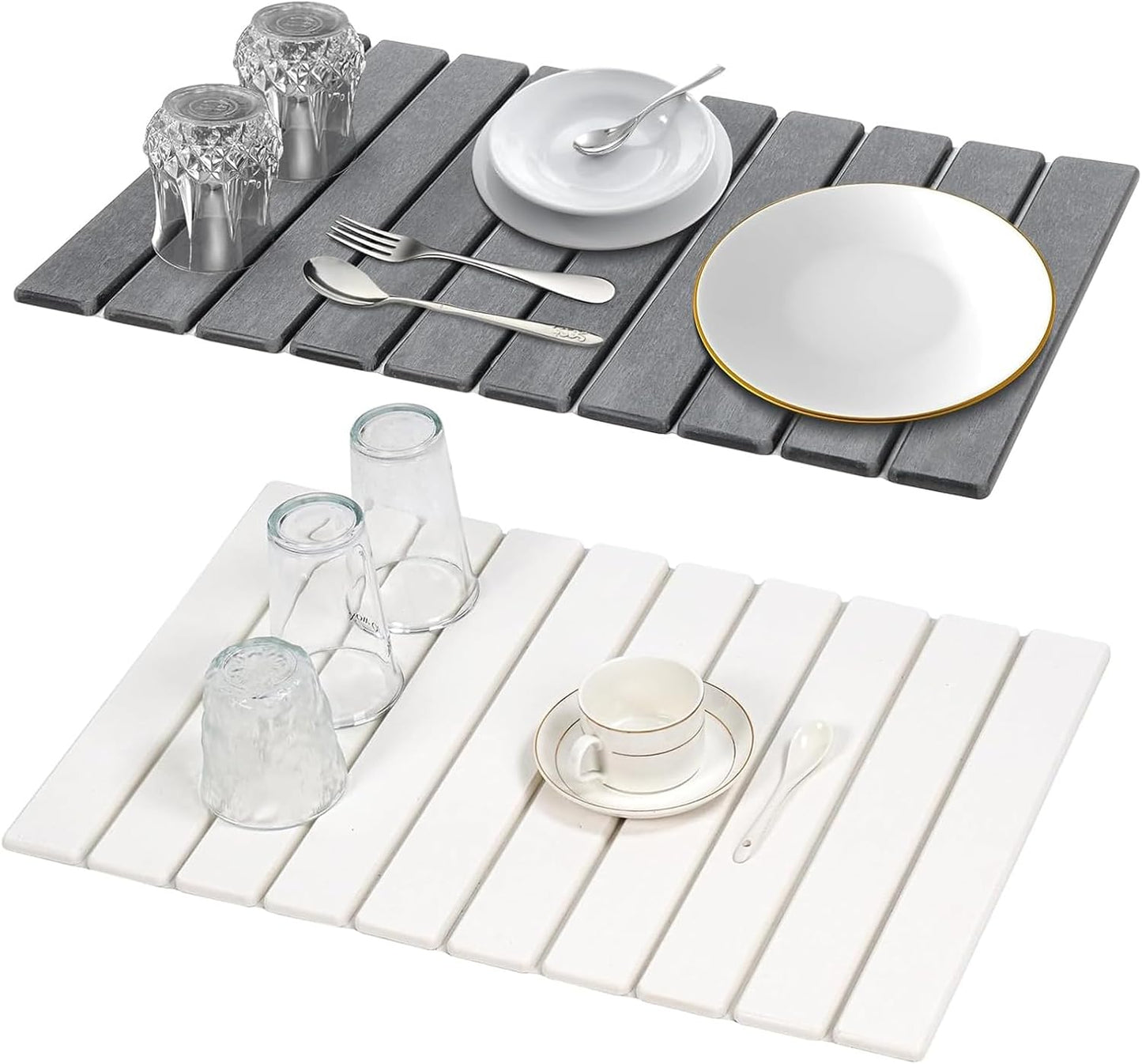 Diatomaceous Stone Dish Drying Mat - 24x16In Large Quick Dry Water Absorbing Mat for Kitchen Counter, Non-Slip Heat Resistant Dish Drying Pad