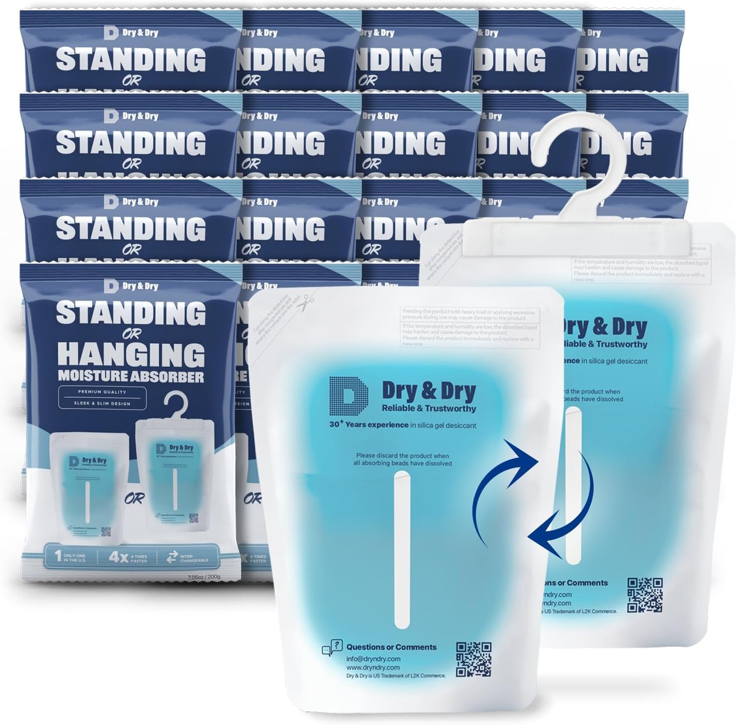 Dry & Dry 20 Packs Hybrid Moisture Absorbers & Musty Odor Eliminator Dehumidifier to Control Excess Moisture for Basements, Closets, Bathrooms, Laundry Rooms. Moisture Absorbers
