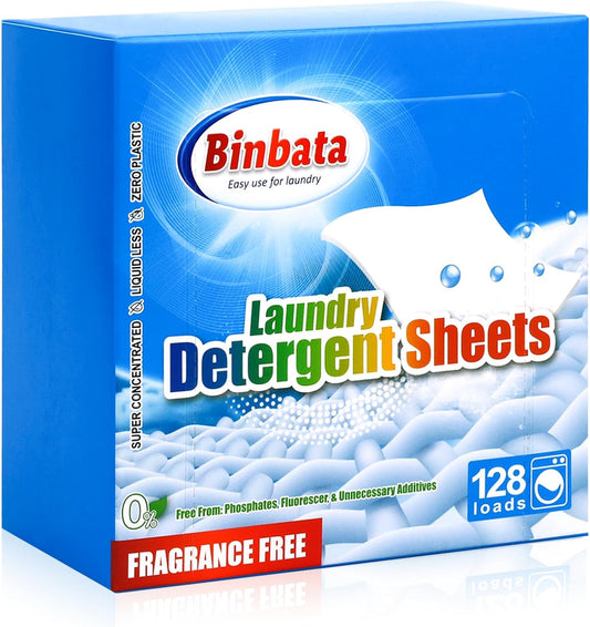 Laundry Detergent Sheets, Up To 128 Loads Hypoallergenic Eco-Friendly Unscented Biodegradable Plastic Free Liquidless Sheets Suitable for Sensitive Skin