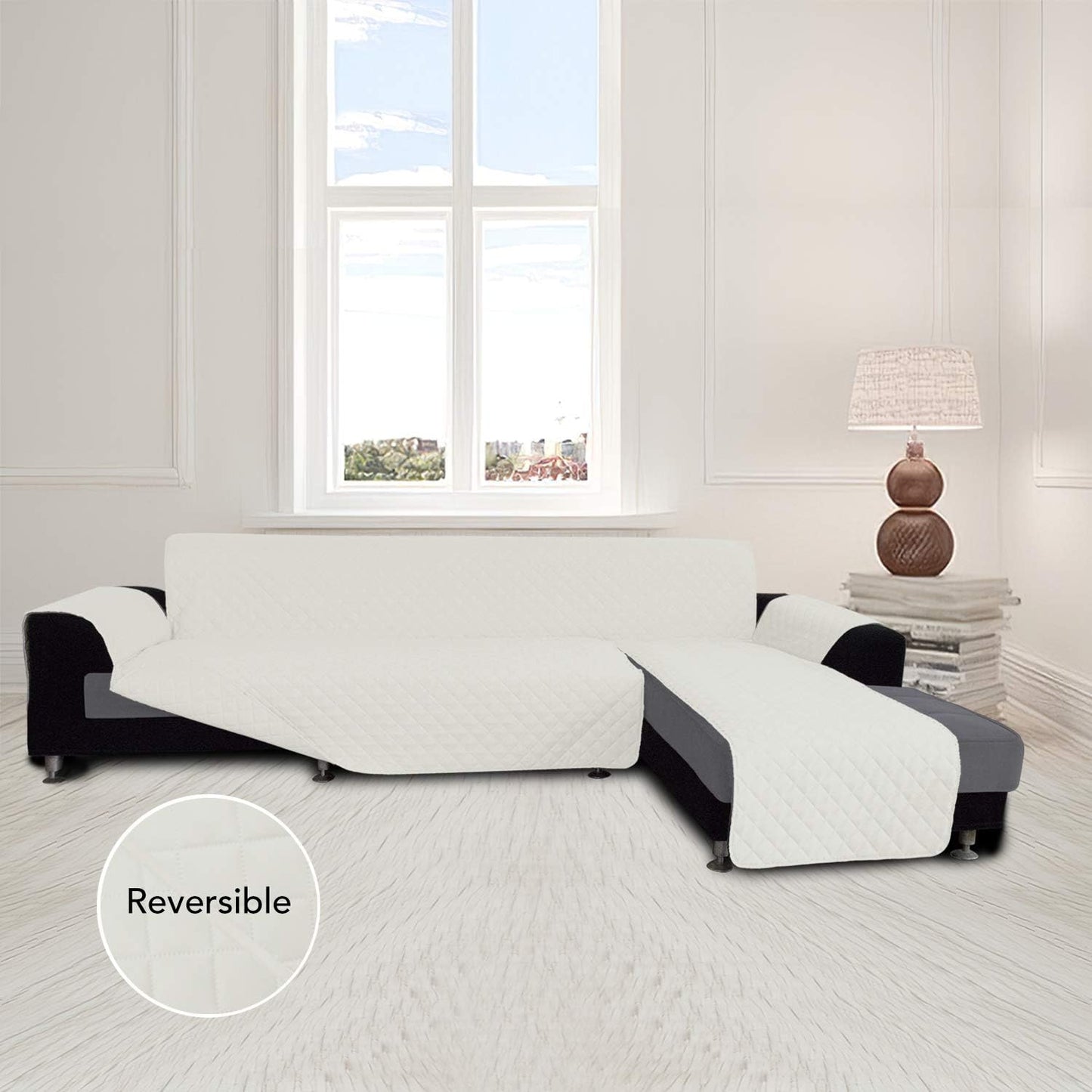 Easy-Going Sofa Slipcover L Shape Sofa Cover Sectional Couch Cover Chaise Cover Reversible Furniture Protector Cover for Pets Kids Children Dog Cat (Small, Ivory/Ivory)