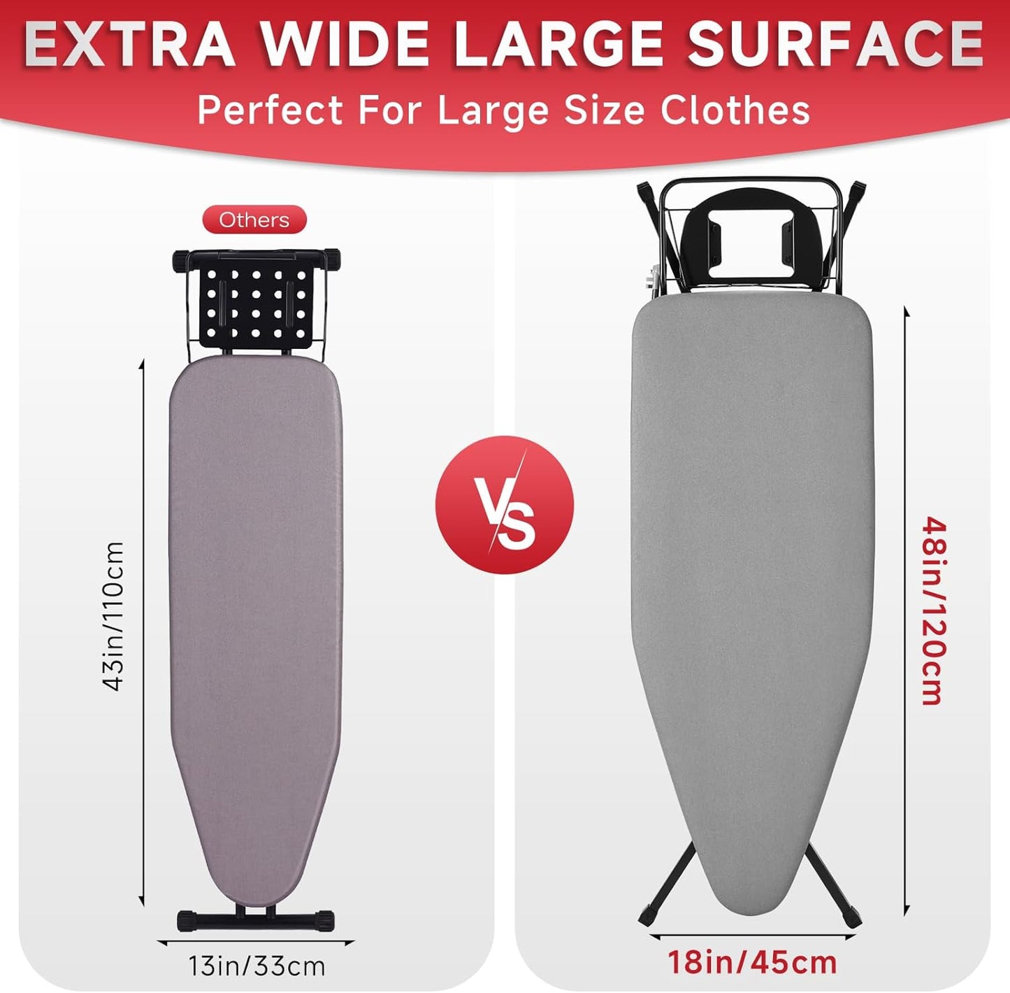 Extra Wide Full Size Ironing Board 57" L X18 W, Multifunctional Sturdy Ironing Board with Iron Rest, Foldable Adjustable Iron Board with Heat Resistant Cover, Enhanced Stability, Black Grey.