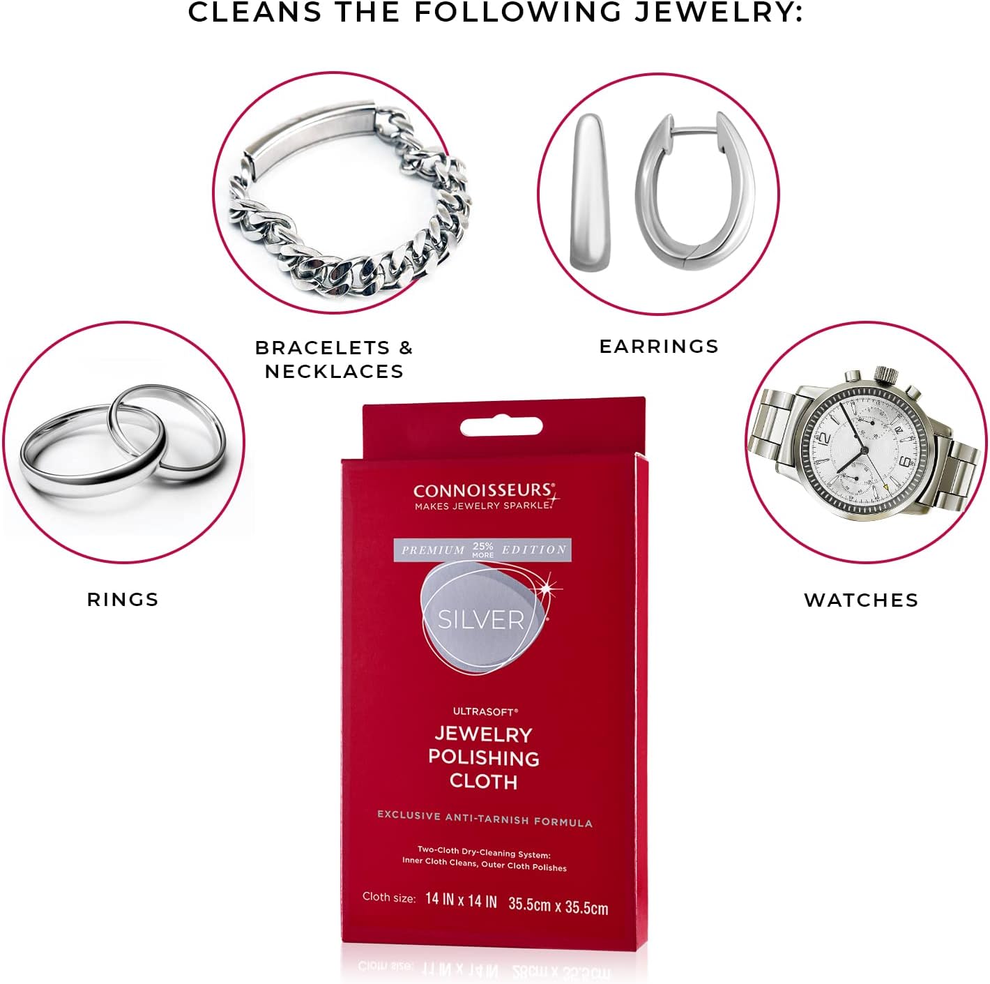 CONNOISSEURS Premium Edition Extra Large Polishing Cloth for Silver Jewelry - Ultrasoft Fabric with Anti-Tarnish Formula - 14x14 Inches