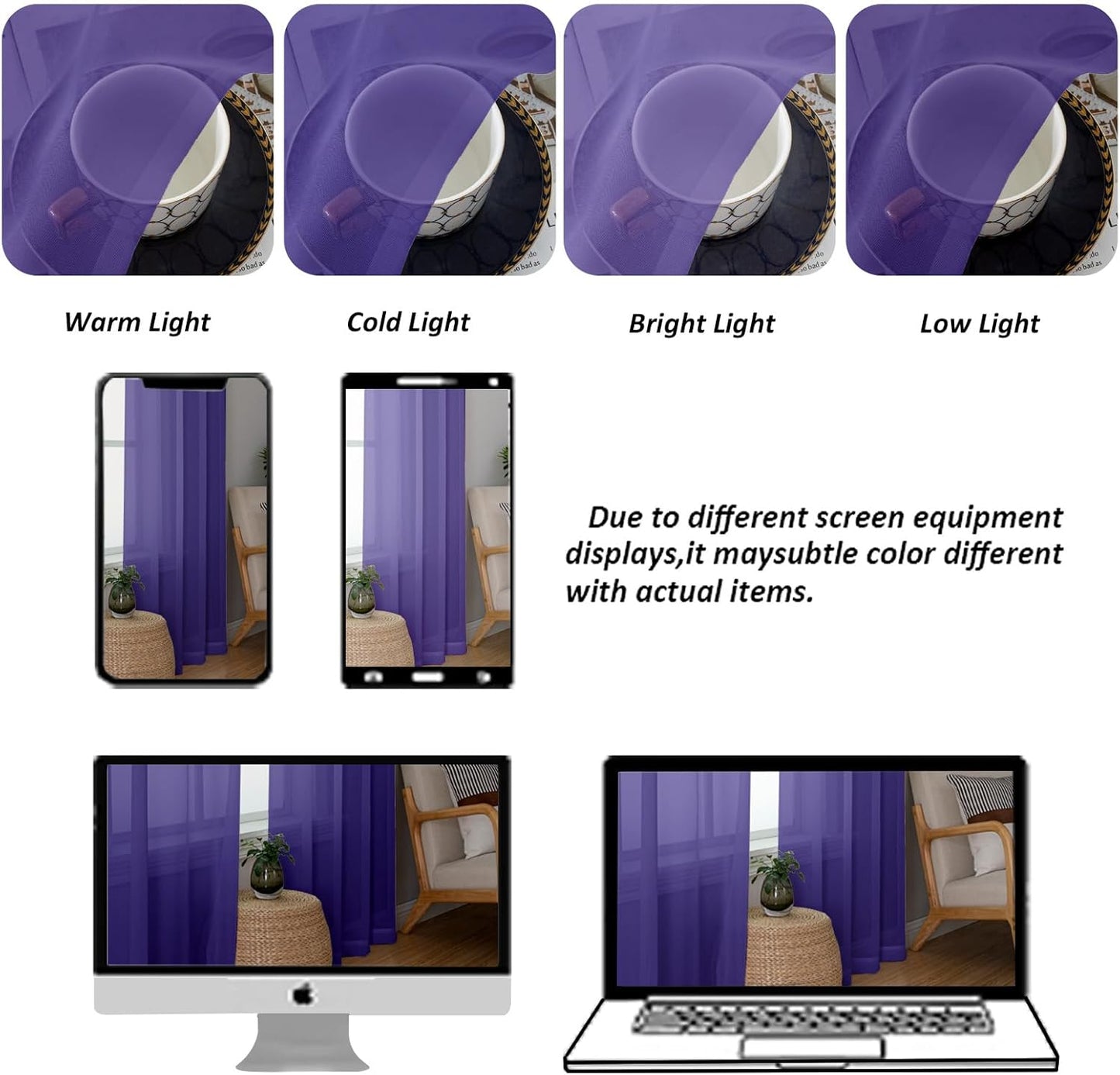 Chyhomenyc Sheer Valances for Windows 2 Packs, 42Wx14L Inches Small Window Valance for Living Room Bathroom Cafe Laundry Basement, Elegant Rod Pocket Voile Valance, Purple