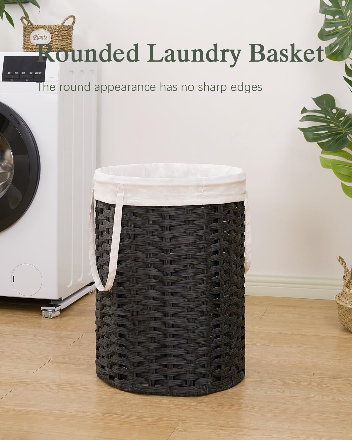 Laundry Hamper Laundry Basket Round 19.0 Gal (72 L) Handwoven Rattan Laundry Basket, Large Wicker Laundry Hamper with Removable Laundry Bag Handles 2 Mesh Bags for Bathroom Living Room Black