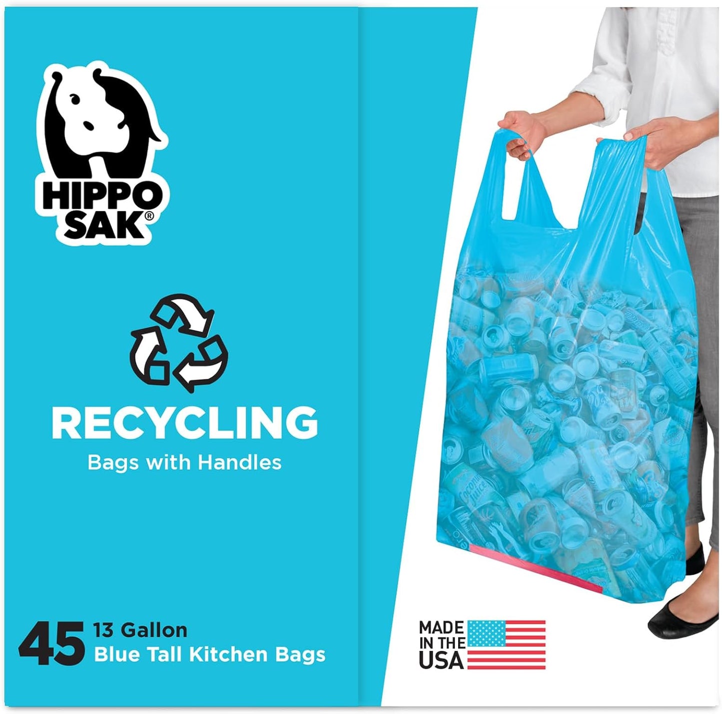Hippo Sak 13 Gallon Blue Recycling Bags with Handles