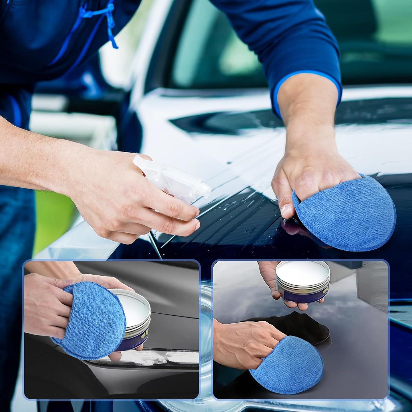 Wax Applicator Pad (8 Pack), 5 Inch Microfiber Applicator Pad with Finger Pocket, Washable Reusable Polishing Pads, Buffing Pads for Car Cleaning, Polishing and Detailing