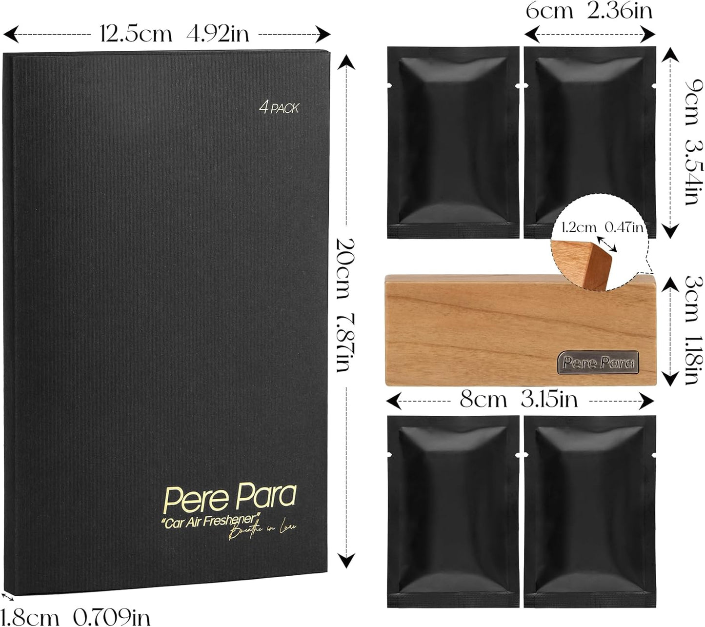 4 Refreshing Scent Bags Wood Car Air Freshener Vent Clip (Burlywood, Summer Night)- Natural Scent Diffuser for Car, Truck & SUV Premium Essential Oil Starter Kit Gift for Men & Women