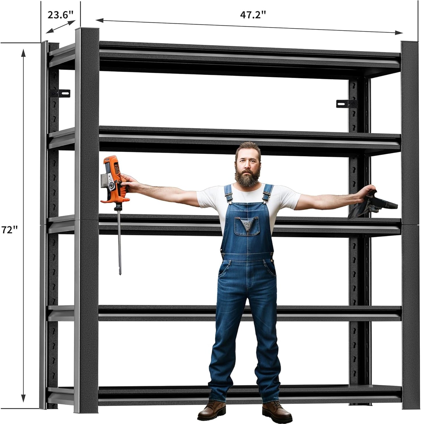 2 Pieces Garage Shelving,5 Tier 72"X47.2"X23.6"Inches,Storage Shelves Heavy Duty Thickened Metal Shelves Shelving Units and Storage,Garage Shelves Unit for Basement Metro