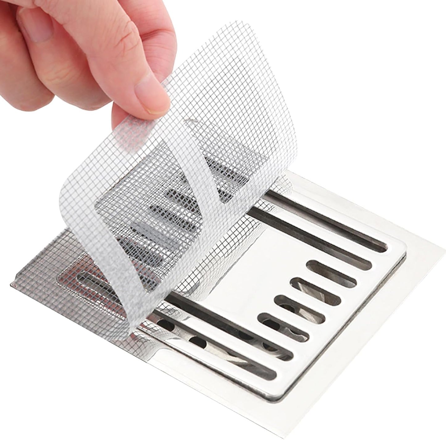 30pcs Disposable Shower Drain Hair Catcher Screen Sticker 4" X 4" Square Floor Drain Strainer Mesh Filter Cover for Bathroom Laundry Tub Bathtub Sink for Human Pet Sewer Bulk Blocking