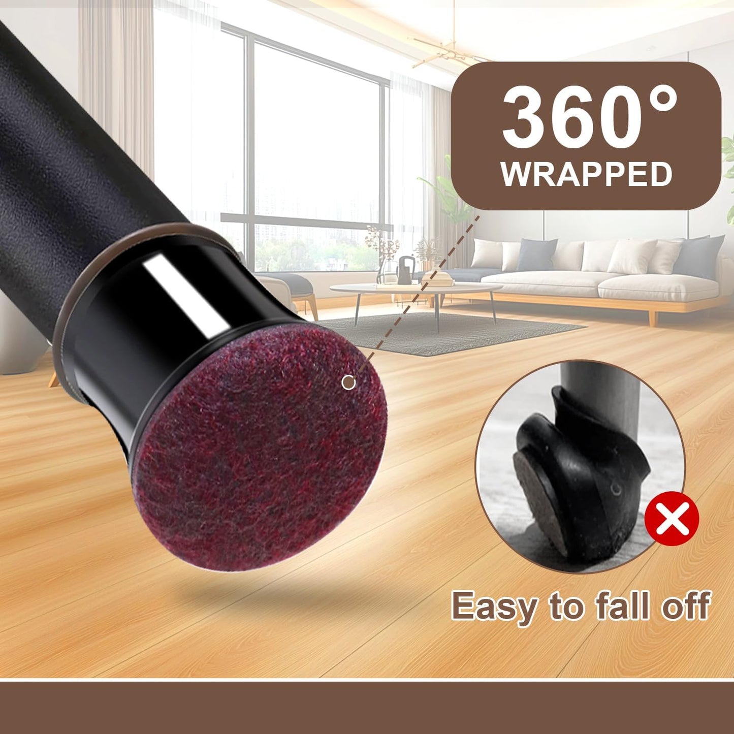 20 Pcs Chair Leg Floor Protectors for Hardwood Floors, Black Rubber Furniture Sliders with Felt, Silicone Furniture Leg Caps Covers, Fit Round Diameter (0.8" to 1.2")