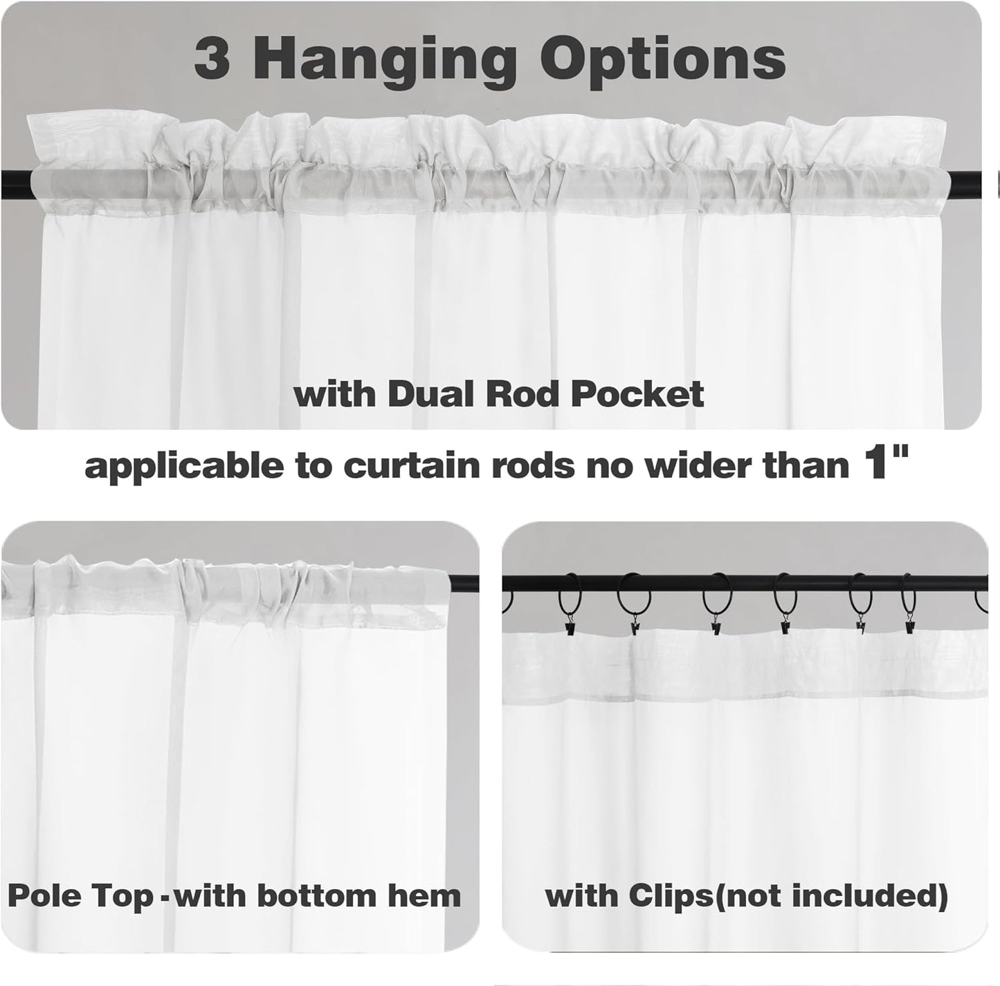 Chyhomenyc White Sheer Curtains 63 Inch Length 2 Panels Set, Light Filtering Rod Pocket Window Curtain Treatment Drapes for Bedroom Living Room, Each 42Wx63L, Set of 2, White