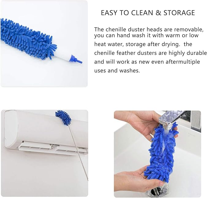 Professional Microfibre Dusters for Cleaning - Extendable 30-81" Cobweb Remover Kit with 3 Washable Heads, Bendable Design for High Ceilings, Fans & Hard-to-Reach Areas