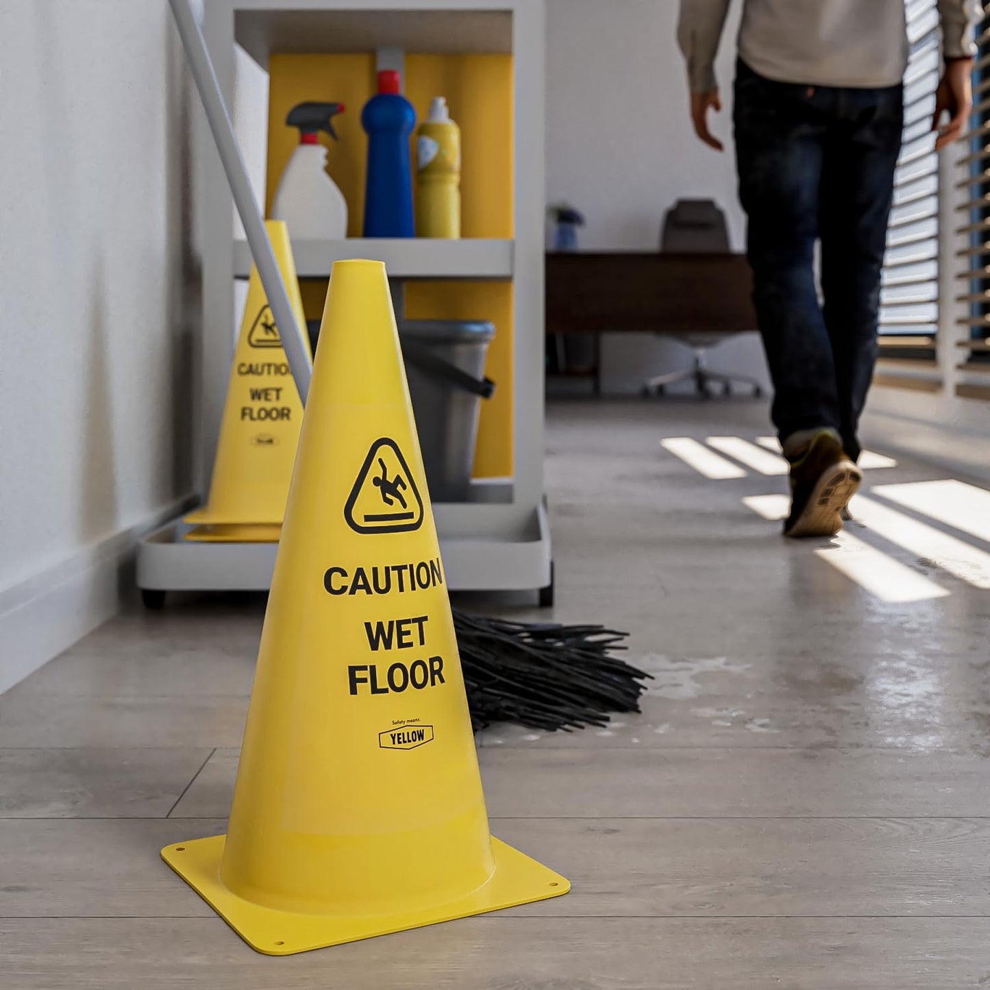 Yellow Safety® Commercial 15 Inch "Caution Wet Floor" Sign Cone, 4 ct., Easy to Use and Store