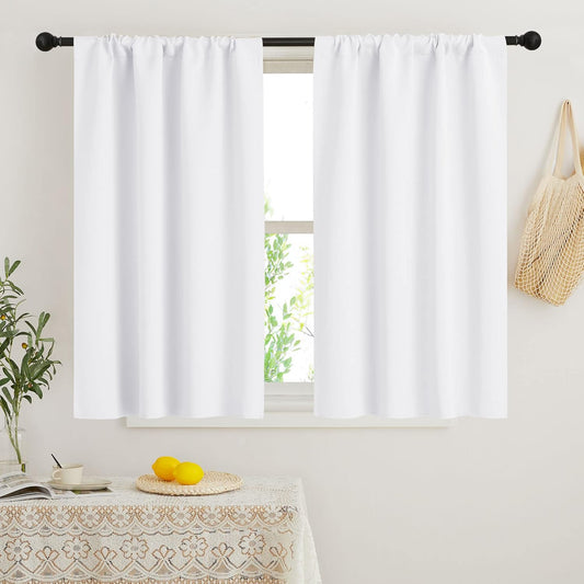 RYB HOME Short Curtains 45 inch 2 Panels Set, Room Darkening Small Window Drapes Thermal Insulated Cafe Curtains for Kitchen Dorm Transit Van, W 34 x L 45 inch, Pure White