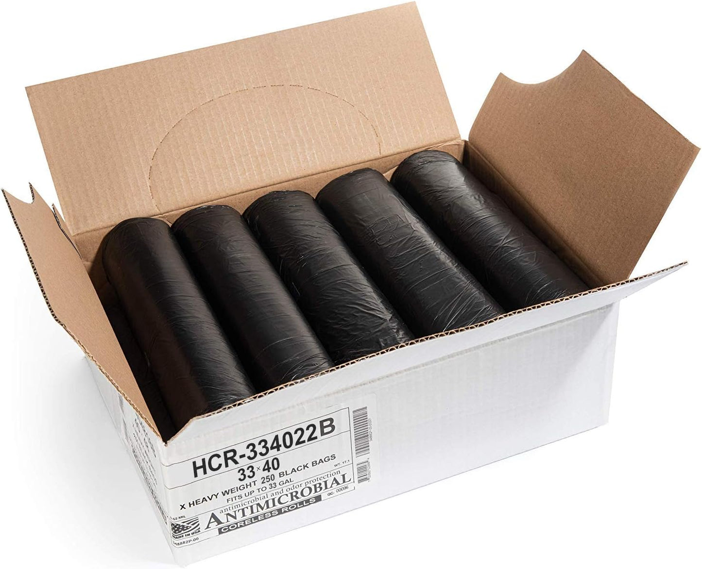 Aluf Plastics High Density Trash Bags, 33 Gallon, 250 Count, 22 Micron (eq), 33" x 40", Black, for Bathroom, Office, Industrial, Commercial, Janitorial, Municipal, Recycling