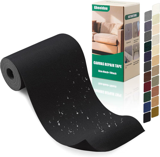 Canvas Repair Tape 4×70 Inch Waterproof Self-Adhesive Fabric Repair Patch for Repairing Boat Covers,Tents,Patio Umbrellas,Car Seats,Luggage,Sofas.(Black)