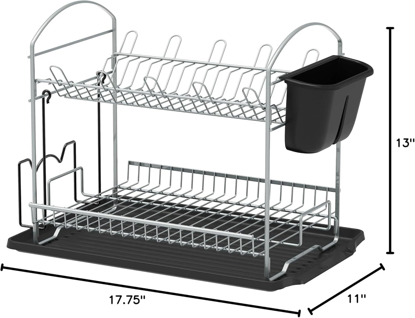 SIMPLE HOUSEWARE 2-Tier Dish Rack with Drainboard, Silver