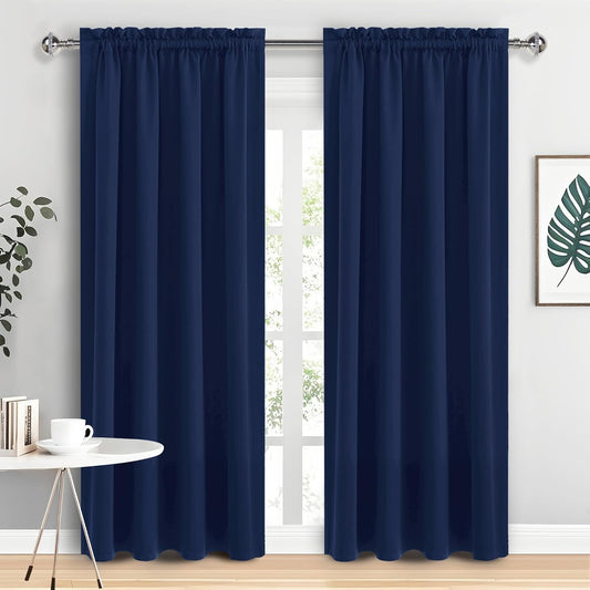 DWCN Navy Blue Blackout Curtains for Living Room 84 Inch Length 2 Panels Set Window Drapes Thermal Insulated Room Darkening Rod Pocket Curtains for Kids Boys Room (W52 x L84 Inch, Navy Blue)