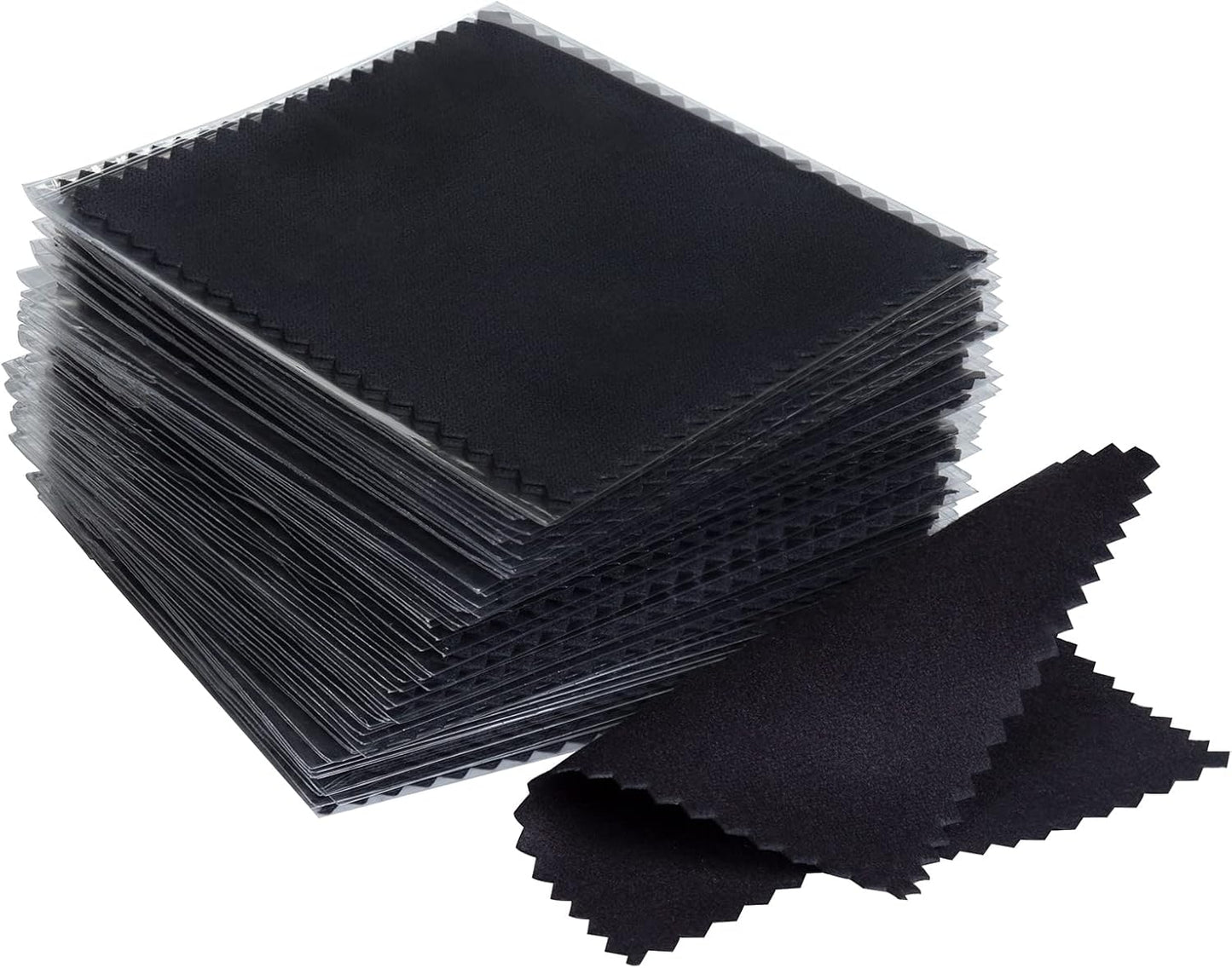 CATIFLIN 100pcs Premium Jewelry Cleaning Cloth, Silver Polishing Cloth Individually Wrapped, for Sterling Silver, Gold, Brass, Silverware, Coin, Ring, Watch and More (Black, 3.15" x 3.15")