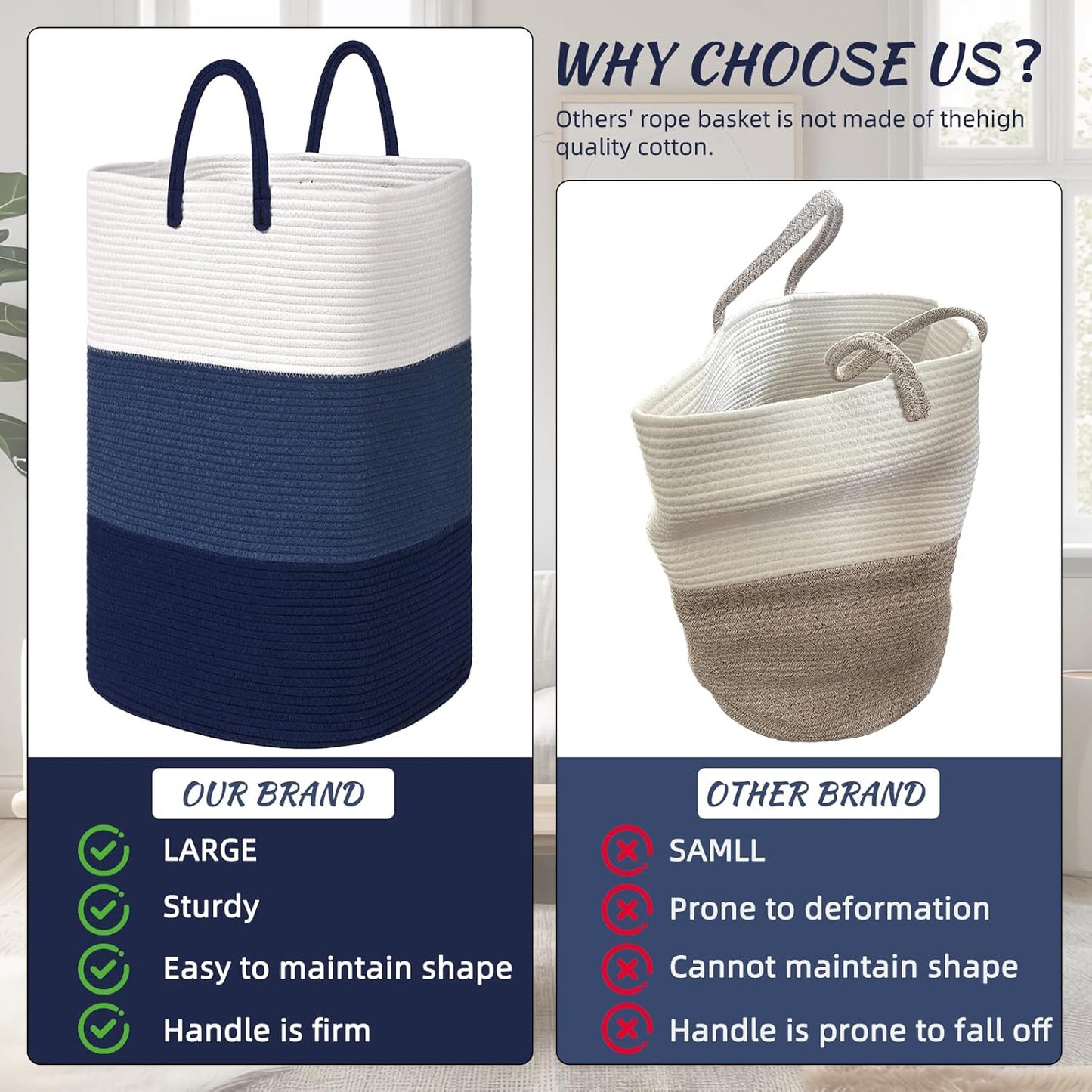 Woven Laundry Basket for Clothes,100 L Large Rectangle Laundry Hampers with Beads Tassel, Nursery Storage Basket for Toys, Tall Dirty Clothes Hamper for Bedroom Aesthetic, Laundry Room Organization