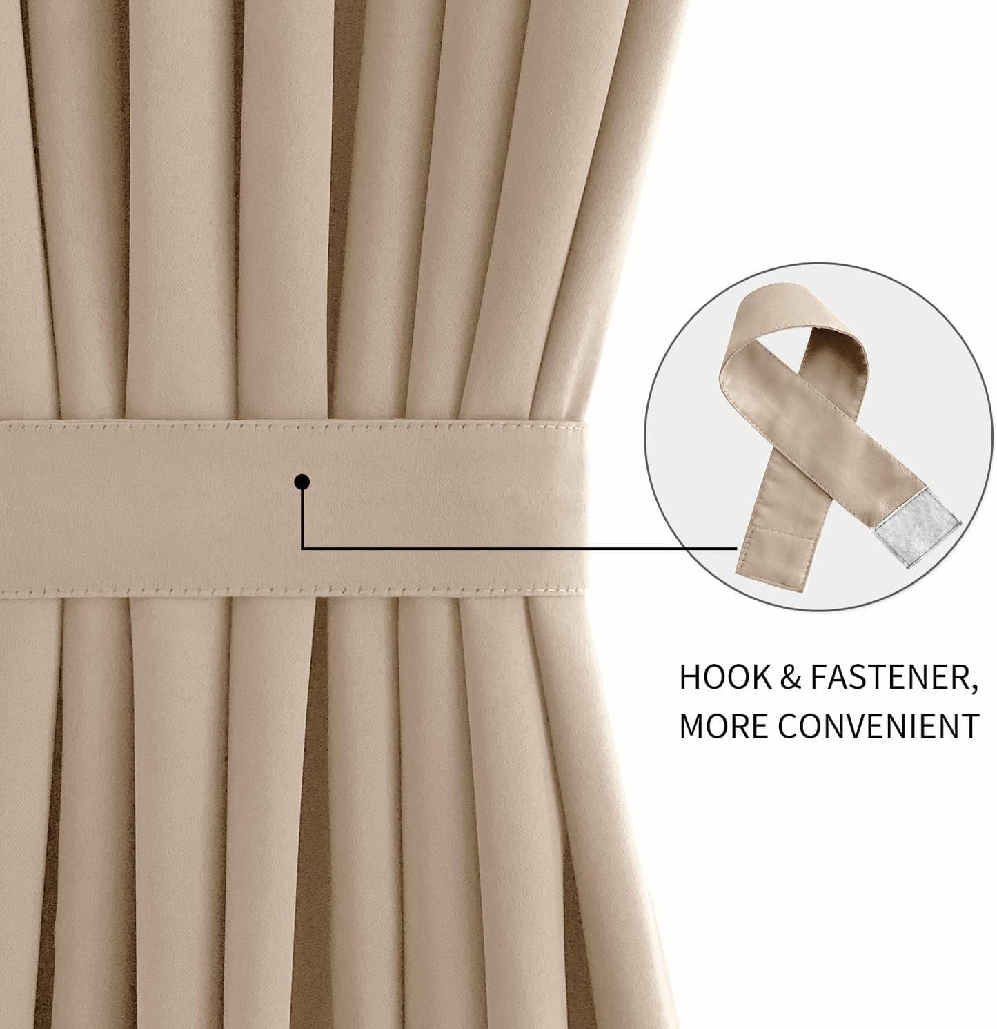 DWCN French Door Curtains – Rod Pocket Thermal Blackout Curtain for Doors with Glass Window, Kitchen and Patio Doors for Privacy, 36 X 80 Inches Long, 1 Curtain Panel with Tieback, Beige