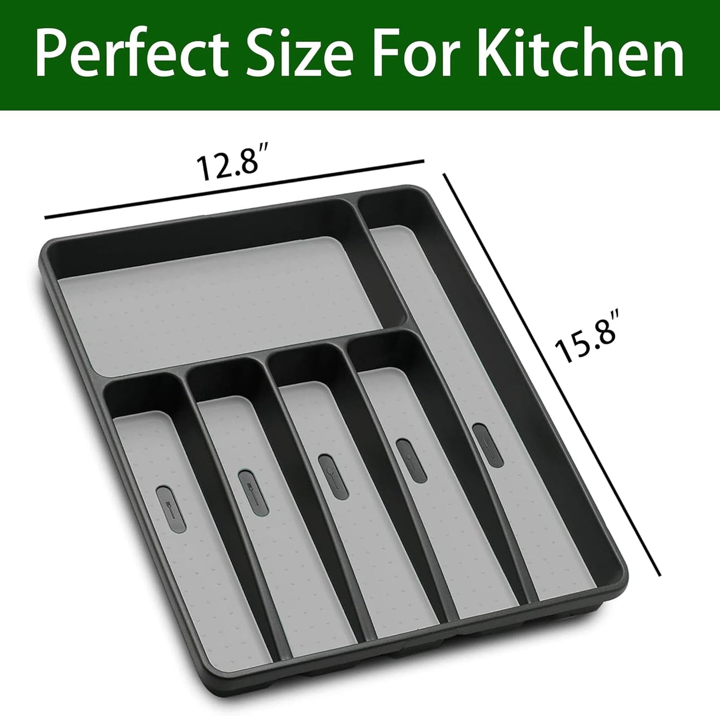 Silverware Organizer Utensil Organizer Holder Kitchen Drawer Organizer Plastic Silverware Tray for Drawer Flatware Organizer 6 Compartment Black
