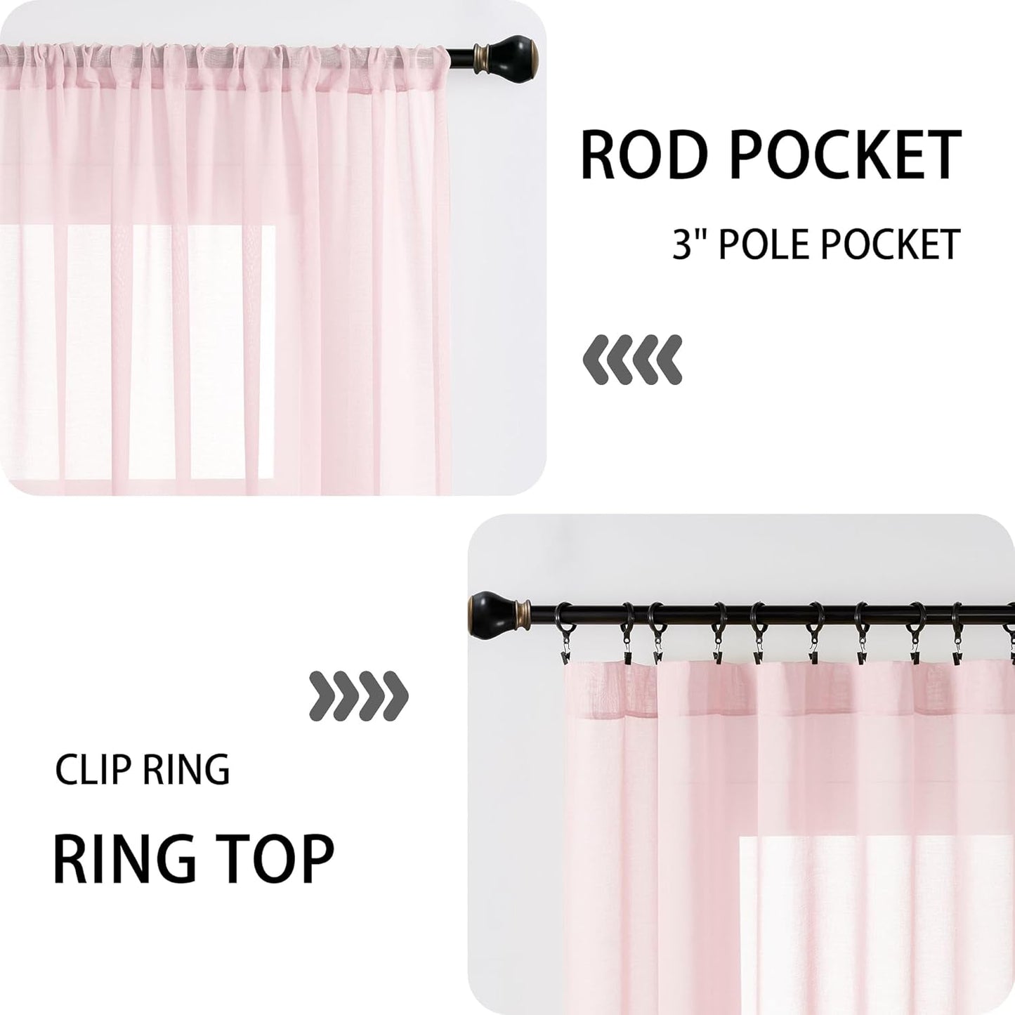 Tollpiz Small Sheer Linen Textured Curtain Sheers Doorway Light Filtering Voile French Door Rod Pocket Curtains, 25 x 40 inches Long, Pink, Set of 1 Panel