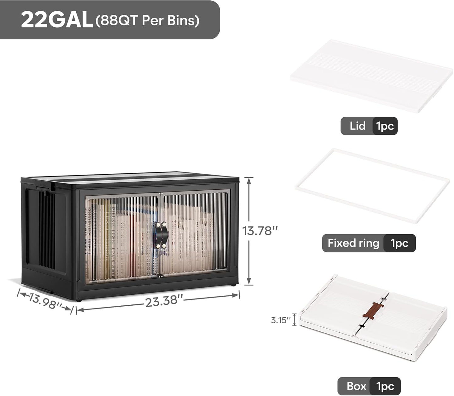 Jalove 88QT Plastic Storage Bins with lids, Stackable Collapsible Storage Containers with Wheels, Closet Organizer and Storage Drawers, Clothes Storage Cabinet for Home Office Garage, 1 Pack Black