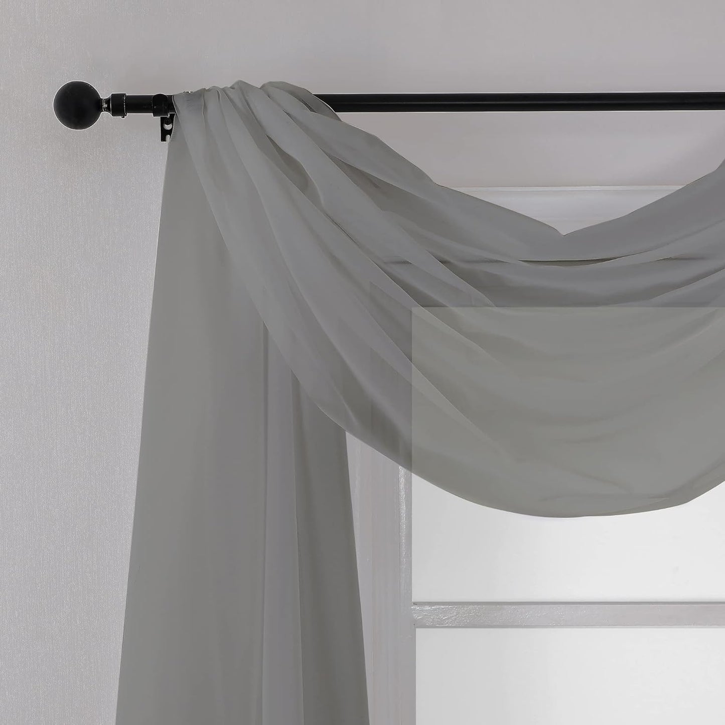 Chyhomenyc Charcoal Grey Sheer Scarf Valances for Windows 216 Inch Extra Long, Window Scarf Drapes Rod Pocket Backdrop for Wedding Arch Draping/Party/Canopy Bed/Living Room, 2PC, 18 Feet Length
