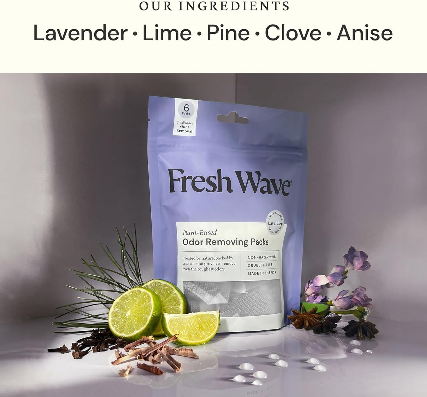 Fresh Wave Lavender Odor Eliminating & Deodorizing Packs | Bag of 6 | Safer Odor Relief for Small Spaces | Natural Plant-Based Odor Eliminator | Odor Absorbers for Home