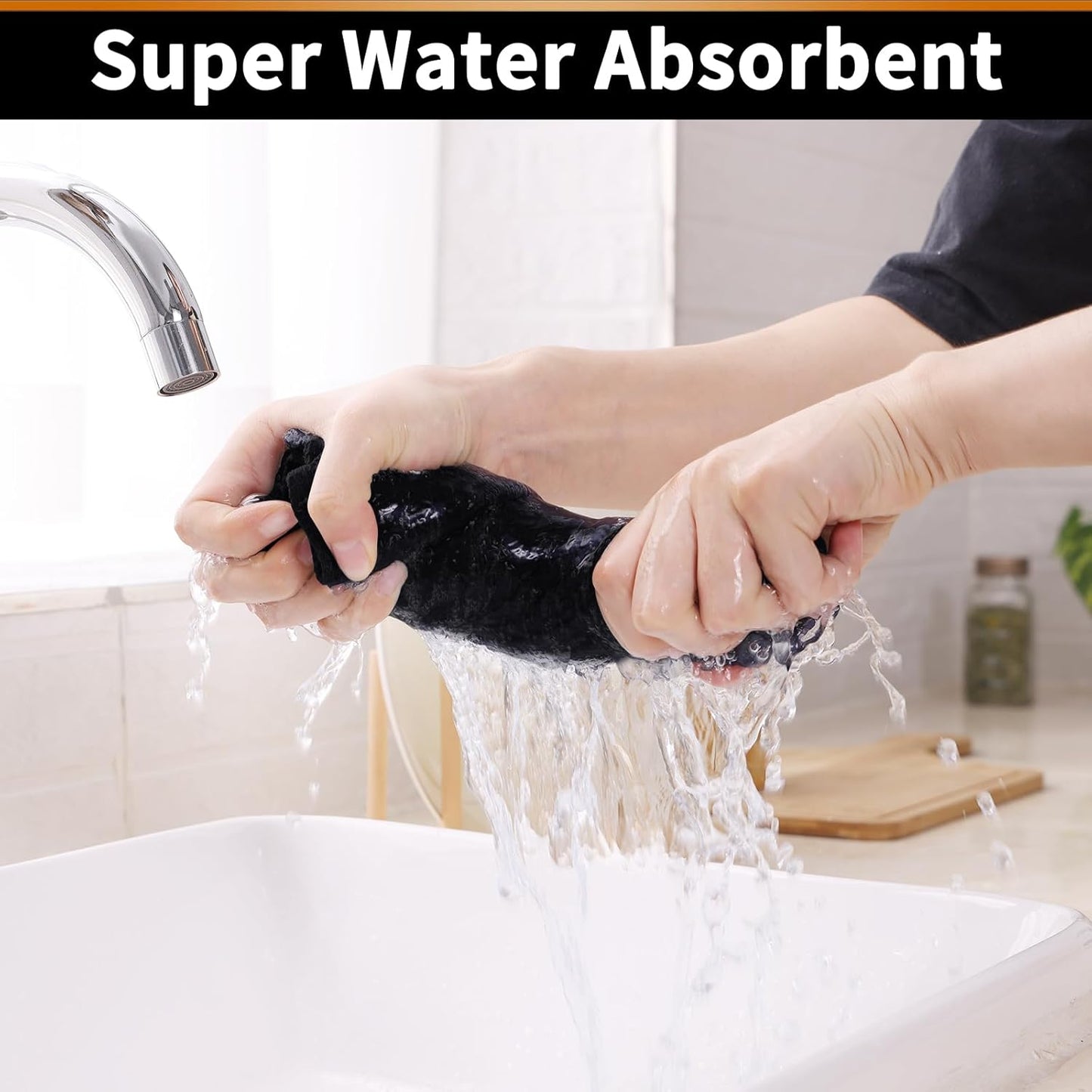 Homaxy 100% Cotton Waffle Weave Kitchen Towels - 4 Pack Soft and Absorbent Dish Towels - 16 x 26 Inches Quick Dry Hand Towels - Black