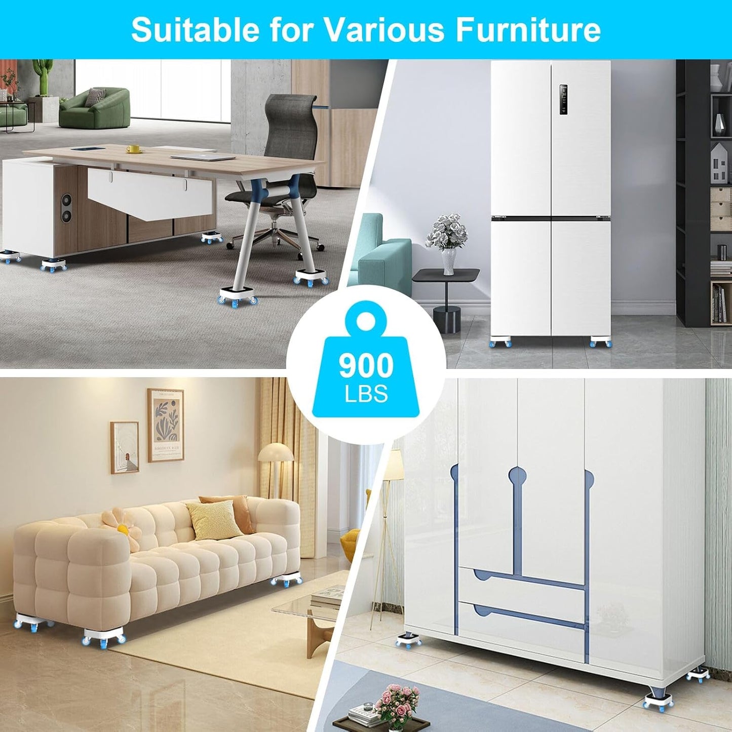 New Upgrade Furniture Movers with Wheels, Furniture Sliders with 360° Rotatable 1.25in Wheels, Furniture Dolly for Moving Heavy Sofa, Bed, Load Capacity Up to 900lb