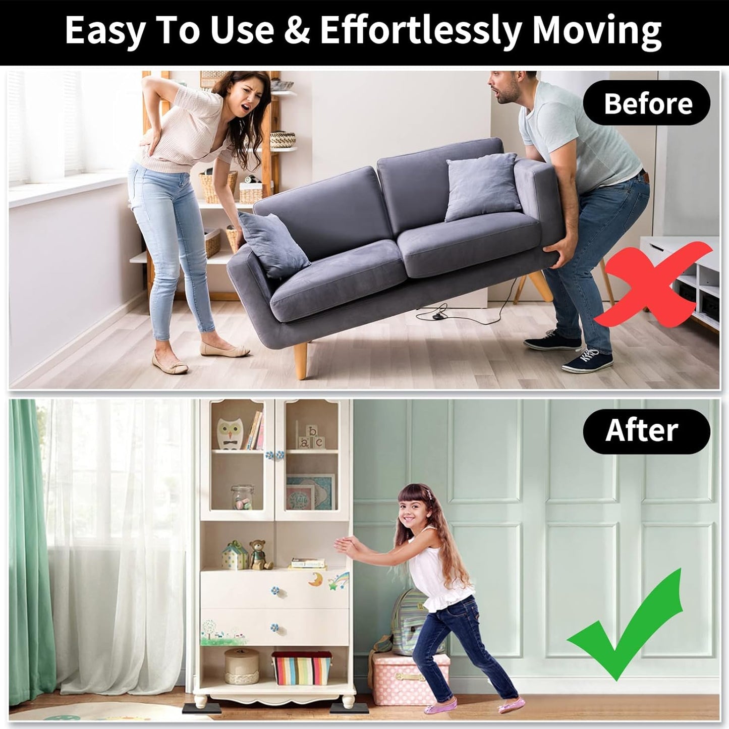 Ezprotekt 5" Square Felt Furniture Movers Sliders for Hardwood Floors, 8 Pcs Reusable Felt Furniture Moving Pads for Heavy Duty Bed Sofa Fridge Couch, Move Item Easily and Quickly (Beige)