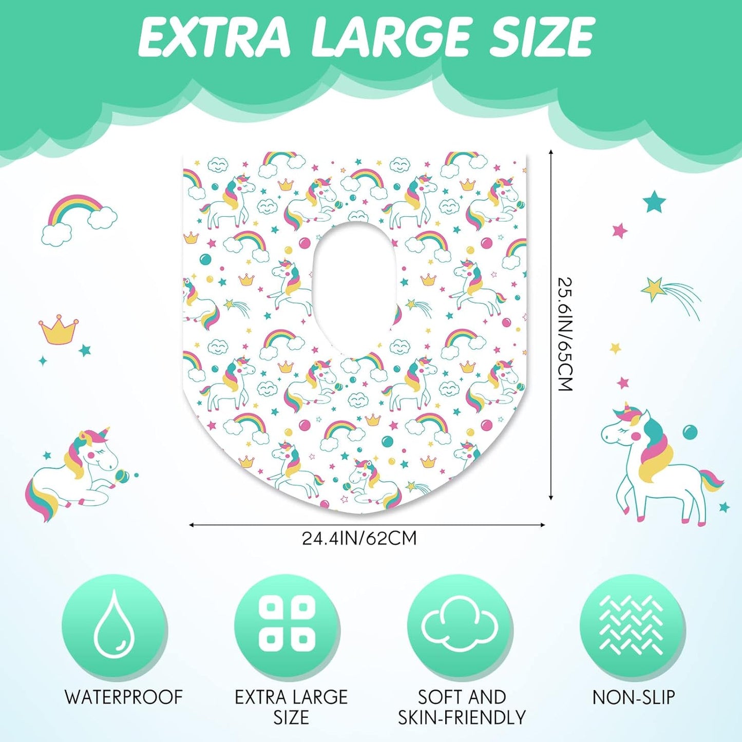 50 Packs Disposable Toilet Seat Covers Extra Large Individually Wrapped for Kids and Adults, Portable Non Slip Waterproof Potty Seat Covers for Toddlers Potty Training, Travel (Unicorn)