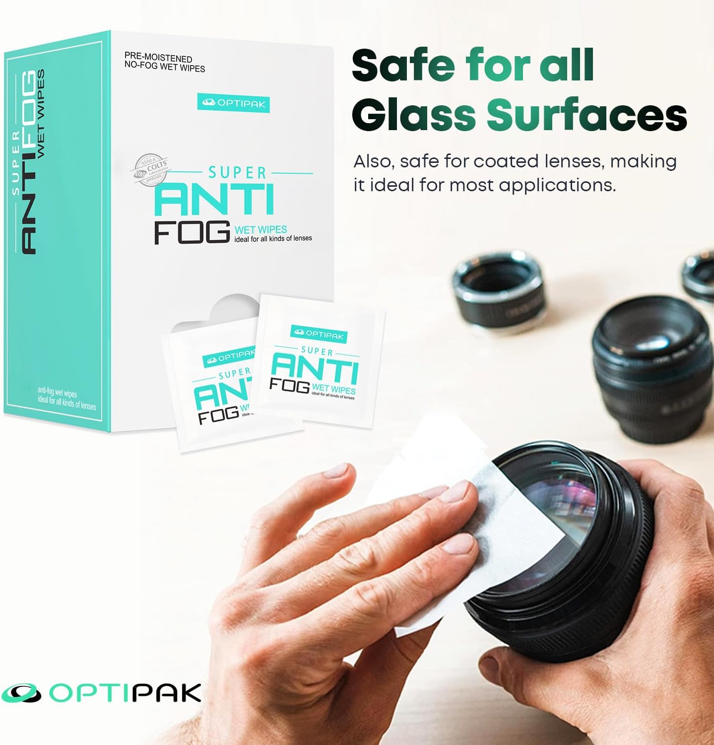 Anti Fog Wipes for Glasses, Binoculars, Face Shields, Ski Masks or Swim Goggles | Pre-Moistened Cleaning Antifog Lens Wipes for Eyeglasses and Defogger for Glasses (30 Count Pack of 2)