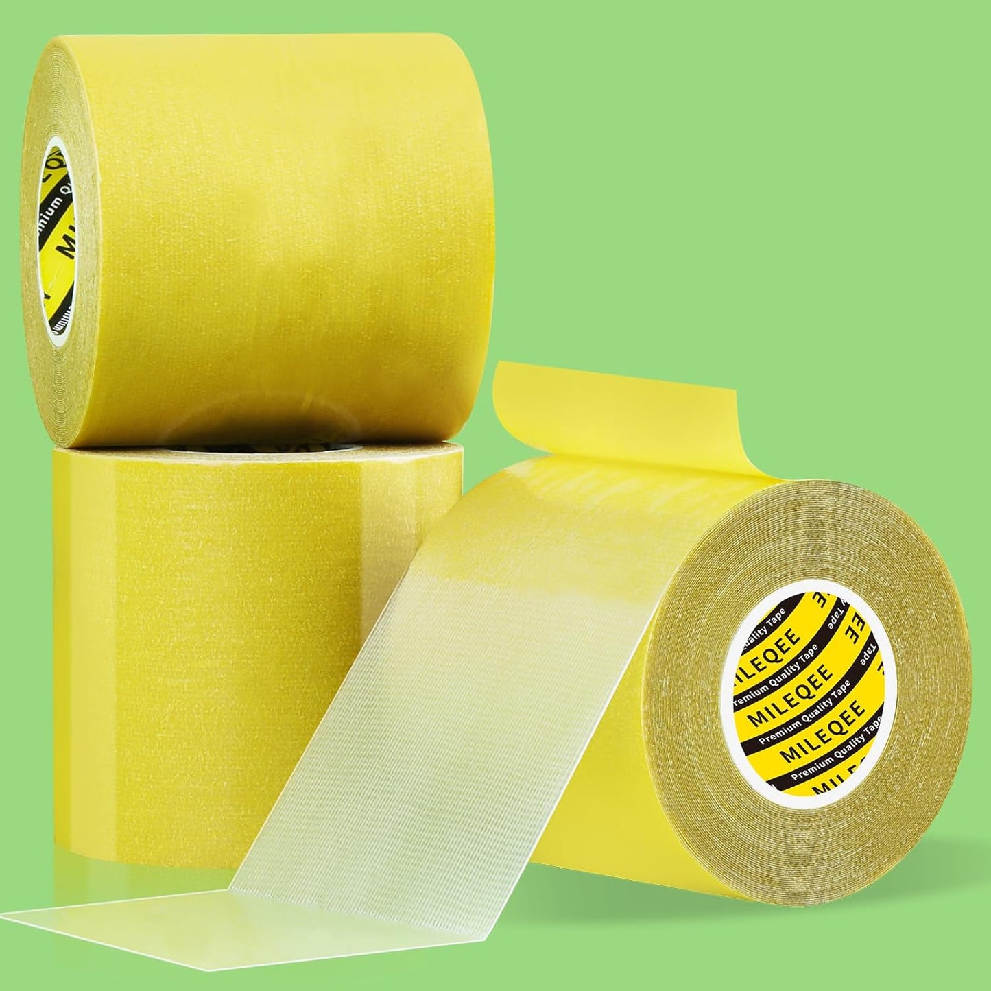 3Pack Double Sided Tape Heavy Duty, 3.2in x 33FT (99FT Total), Universal High Tack Strong Wall Adhesive with Fiberglass Mesh, Super Sticky Resistente Clear Tape, Easy Use Mounting Tape