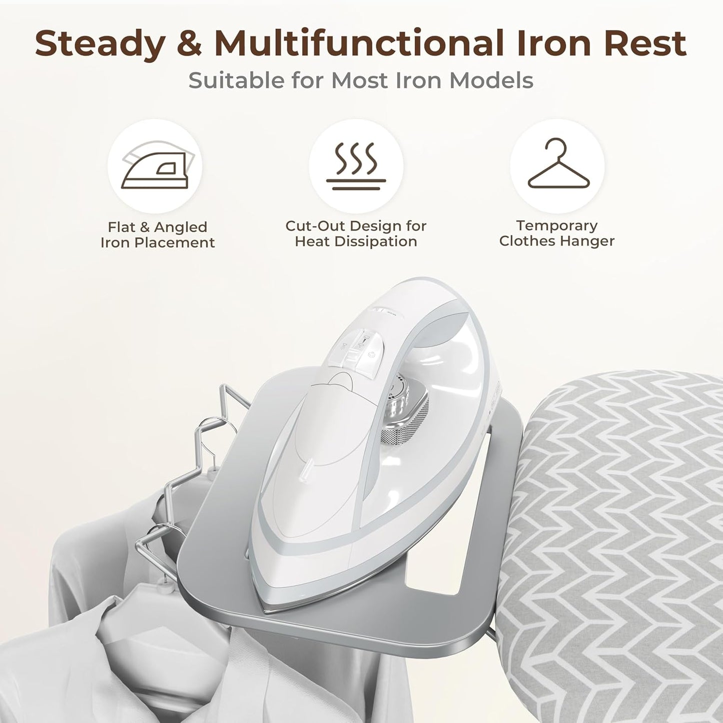 Yaheetech Foldable Ironing Board, Heavy Duty Iron Board with 9 Adjustable Heights, 4 Layer Cover and Safety Iron Rest, 52X14 Compact and Space Save Iron Board for Home Laundry Room Use, Gray&White