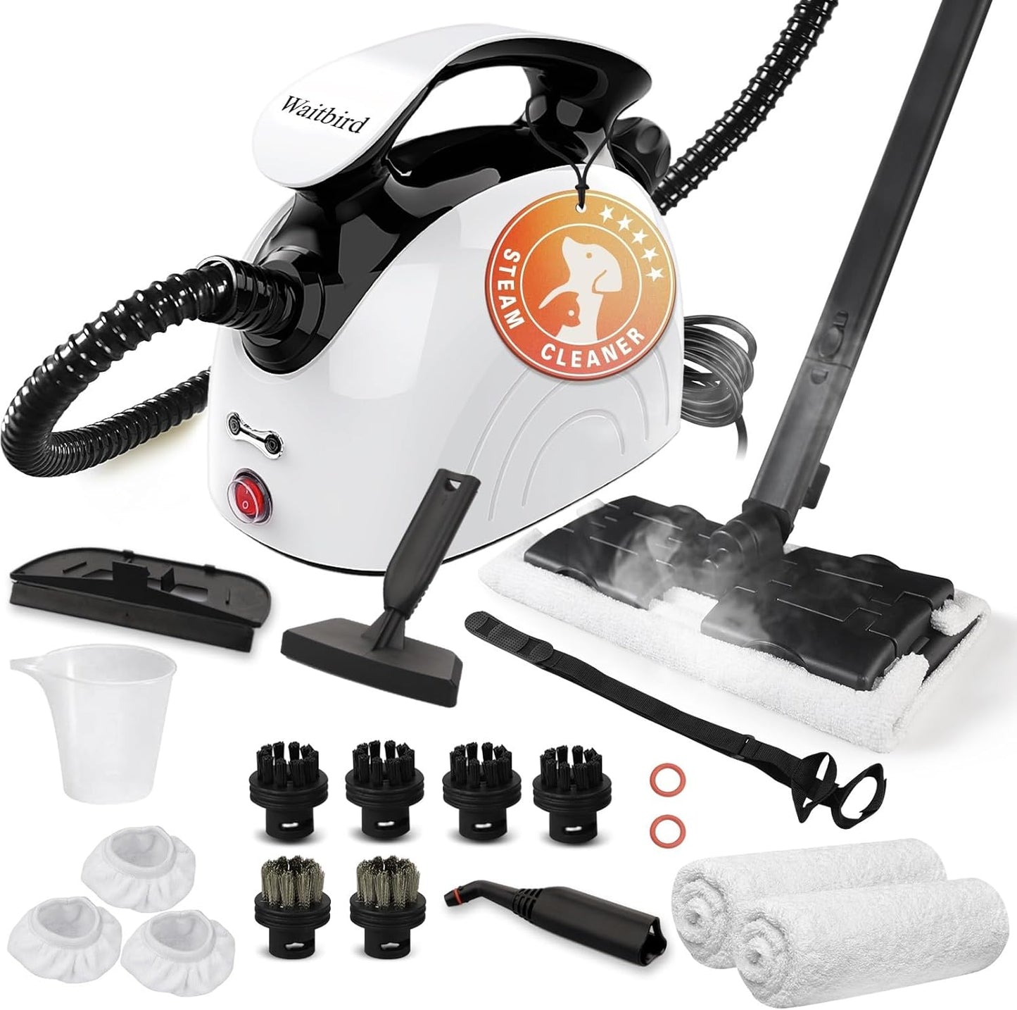 Steam cleaner, equipped with 21 specialized accessories, 1.08-liter water tank, 248°F high-temperature steam, suitable for floors, tile grout, tiles, carpets, and cars, chemical-free cleaning (White)