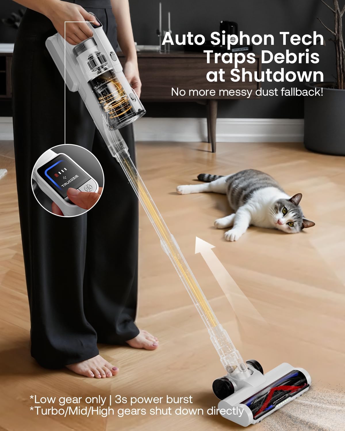 Cordless Vacuum Cleaner for Home, Upgraded 60Kpa Powerful Suction Pet Hair Vacuum with 70min Runtime, Green LED Light for Hardwood Floors & Carpet, Self-Standing Rechargeable Stick Vacuum, White