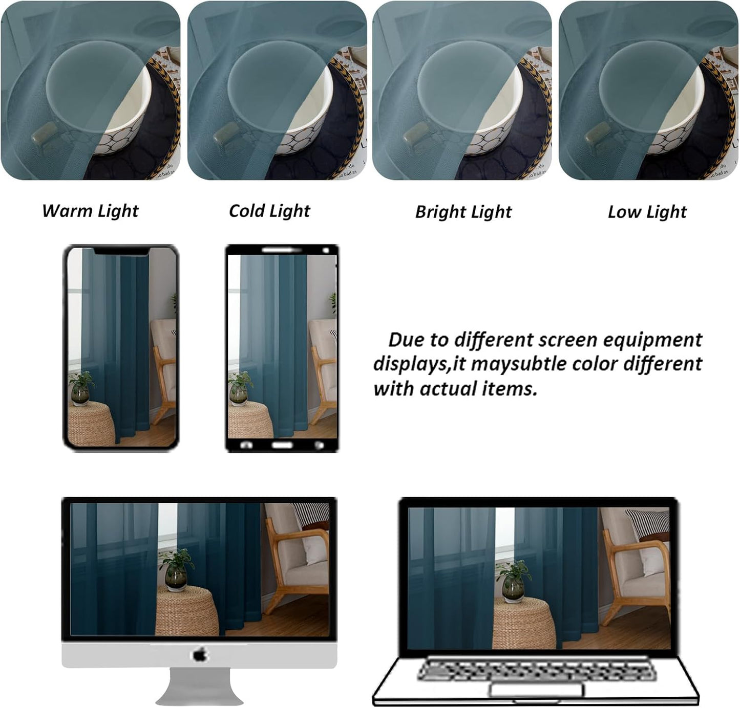 Chyhomenyc Stone Blue Sheer Valances for Windows 2 Pack, 42Wx14L Inches Small Valance for Living Room Bathroom Cafe Laundry Basement, Elegant Haze Blue Voile Valance