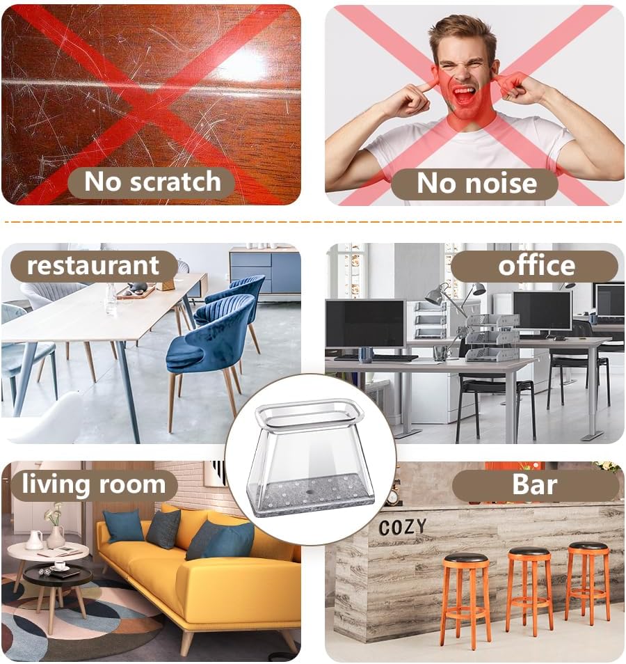 BUMACO Chair Leg Floor Protectors Rectangle Chair Leg Protectors for Hardwood Floors Silicone Pads Covers to Protect Floors(Clear-40 Pcs, Rectangle XL Fit (Perimeter: 6"~8")