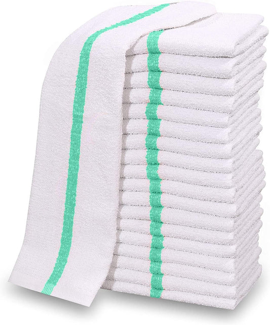 GOLD TEXTILES New Cotton Blend White Restaurant Bar Mops Kitchen Towels (120, Green Stripe)