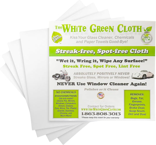 4-Pack Reusable Cleaning Cloths for Streak-Free Windows, Mirrors & All-Purpose Use – Chemical-Free, Absorbent, Non-Abrasive, 16" x 16" White Cleaning Rags, Made in The USA