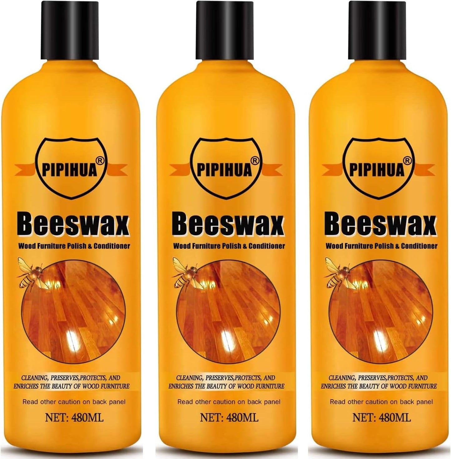 PIPIHUA Beeswax Polish and Conditioner for Wood Furniture - Waterproof & Restorer Wood Wax, Multipurpose Beeswax Furniture Polish and Cleaner for All Types and Colours 16.23 Fl Oz, 3 Pack
